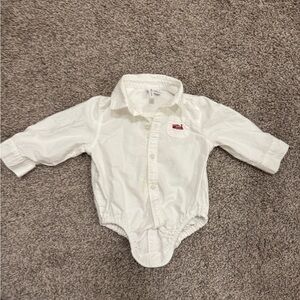 Janie and Jack Baby Train Oxford White Long-Sleeve Bodysuit